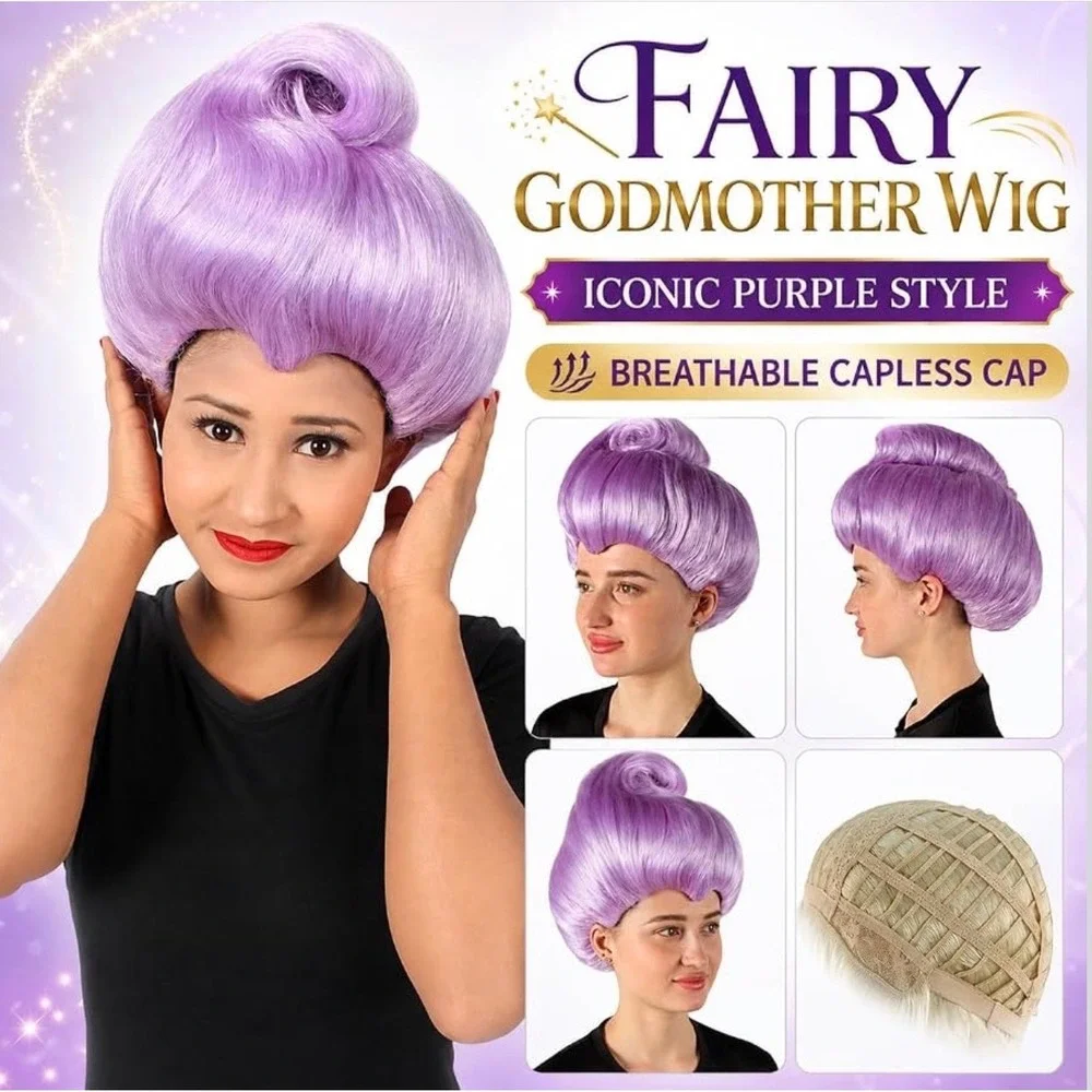 NWT HPO Fairy Godmother Wig Purple Updo Halloween Cosplay Costume